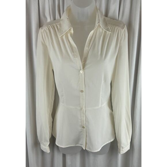 Willi Smith Peplum Button Up Collared Blouse Ivory S academia work 65-37 - Picture 1 of 13